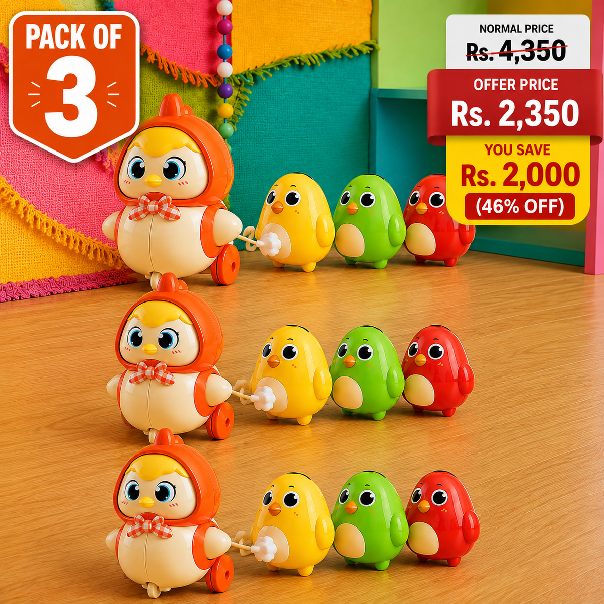 Interactive Crawling Toy - Hen With 3 Chicken